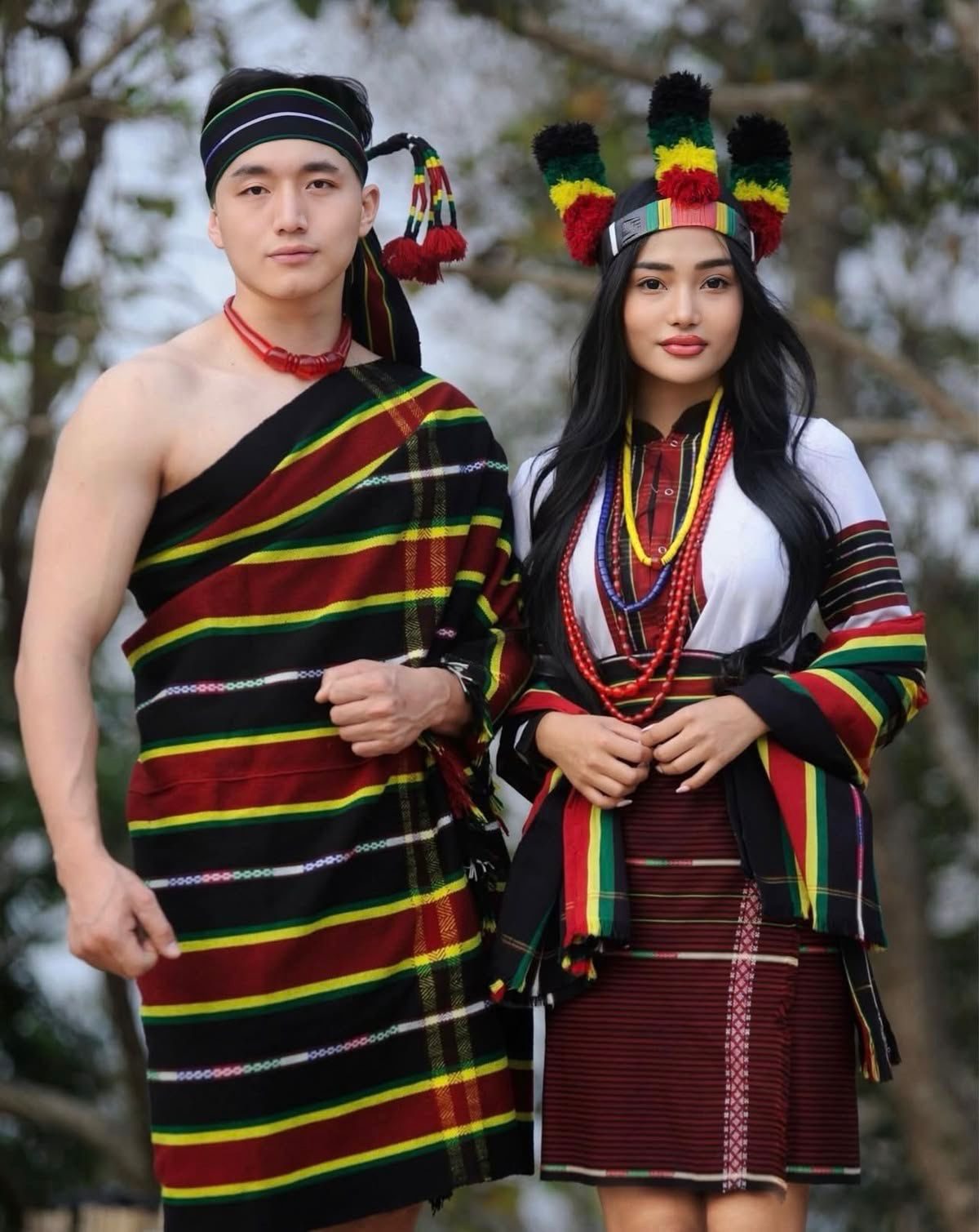 Couple in traditional Mizo shawl and attire
