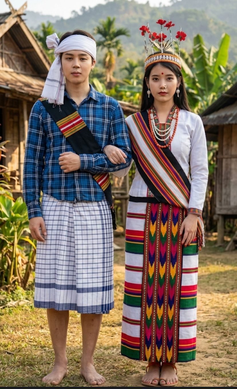 Couple in traditional Northeast Indian village attire