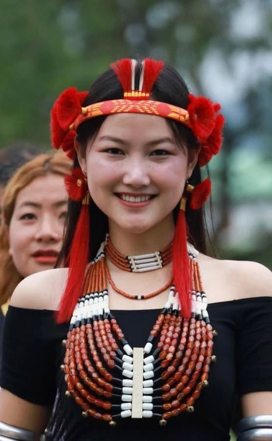 Woman wearing traditional Naga beaded jewellery